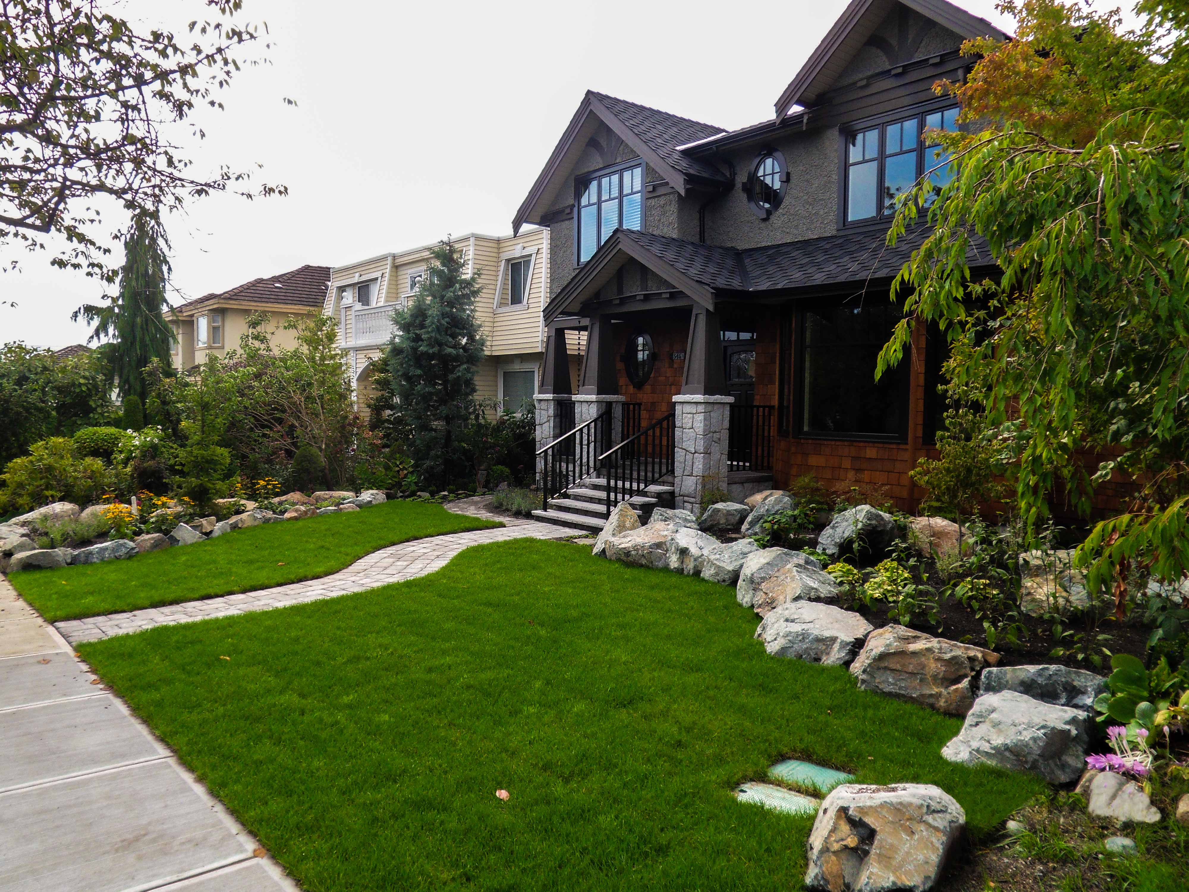 Paving Stone Walkway and Boulder Garden