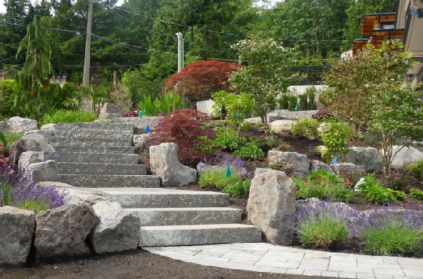 Flagstone walkway and stone stairs