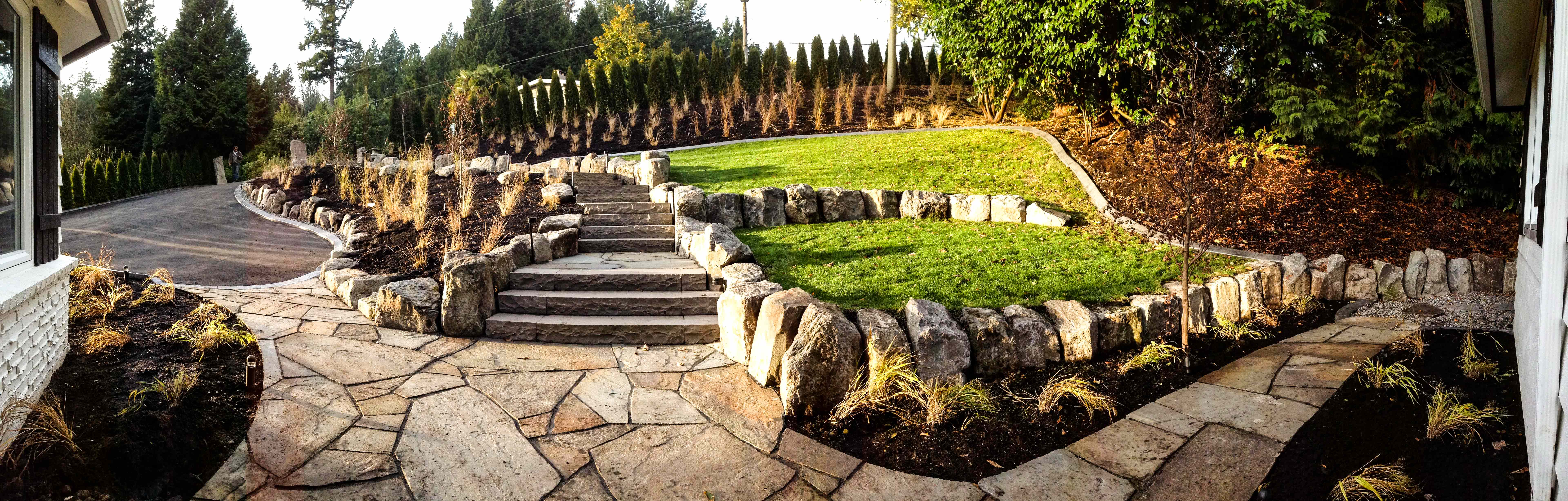 Landscaping with Stairs and Walls in West Vancouver